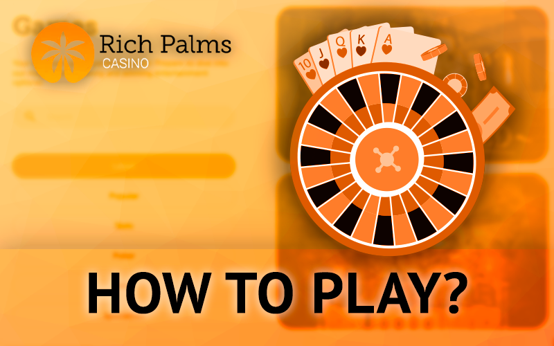 A gambling reel in the background of the Rich Palms Casino website